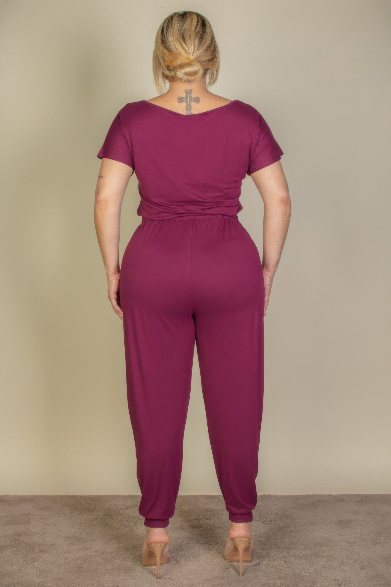 Plus Size Solid Drawstring Short Sleeve Jumpsuit - Tigbul's Variety Fashion Shop