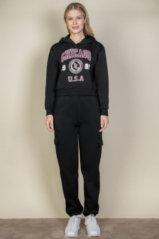 Graphic Drop Shoulder Pull Over Hoodie - Tigbul's Variety Fashion Shop