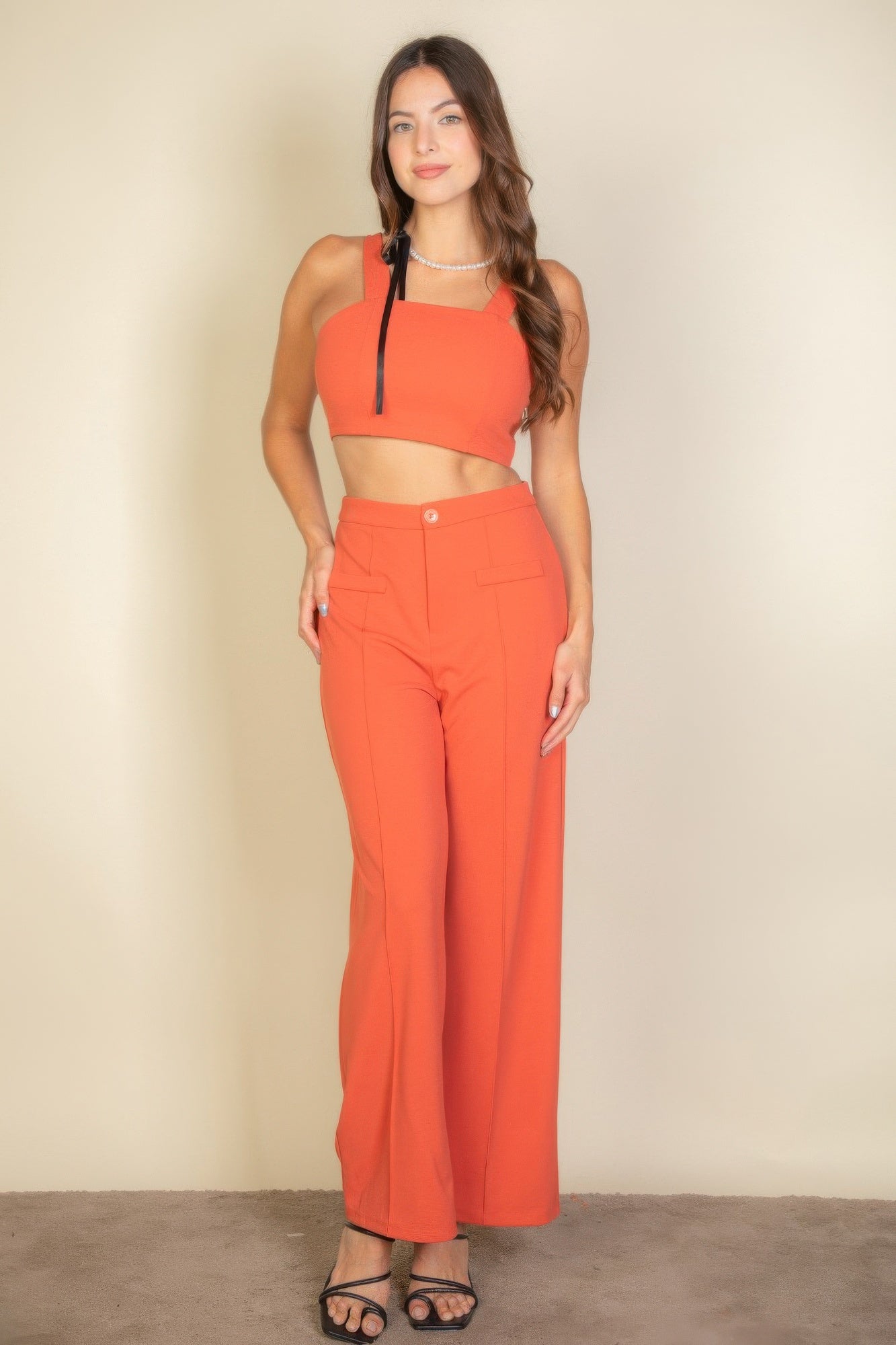 Solid Tank Top & Wide Leg Pants - Tigbul's Variety Fashion Shop