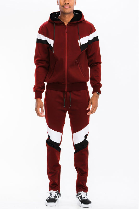 Men's Chevron Stripe Full Zip Track Suit - Tigbul's Variety Fashion Shop