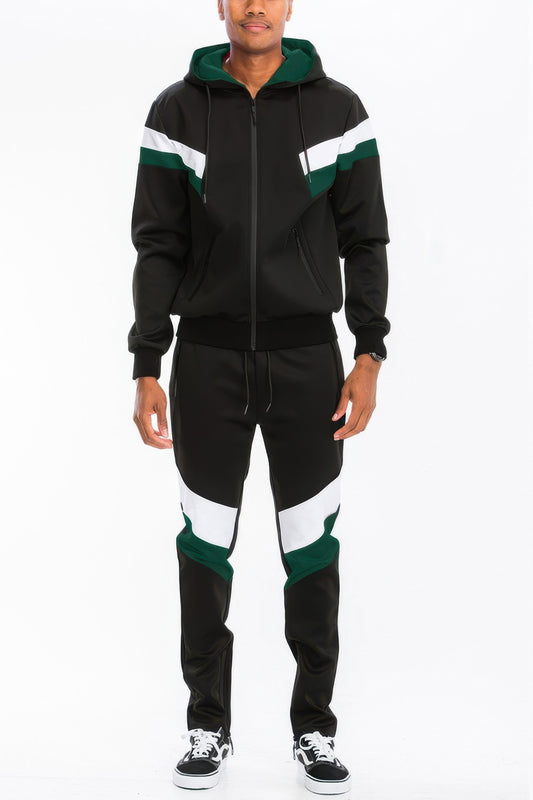 Men's Chevron Stripe Full Zip Track Suit - Tigbul's Variety Fashion Shop