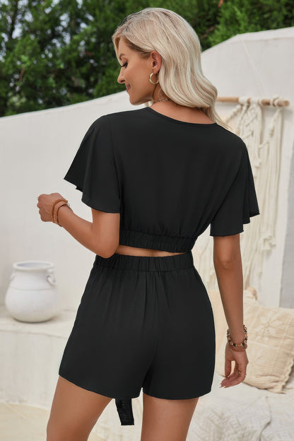 Two Pieces V Neck Ruffle Crop Shirt And Wrap Sets - Tigbul's Variety Fashion Shop