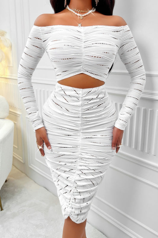 Solid Straight Shoulder Cutout Midi Dress - Tigbul's Variety Fashion Shop