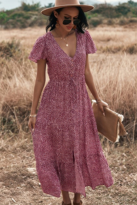 V Neck Polka Dot Short Sleeve Dress - Tigbul's Variety Fashion Shop