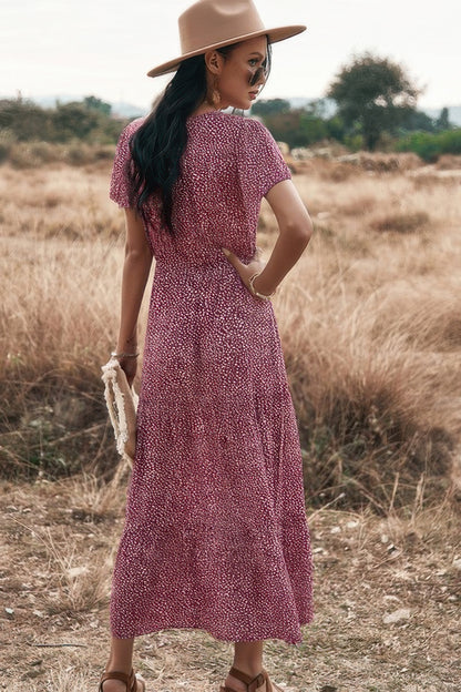 V Neck Polka Dot Short Sleeve Dress - Tigbul's Variety Fashion Shop