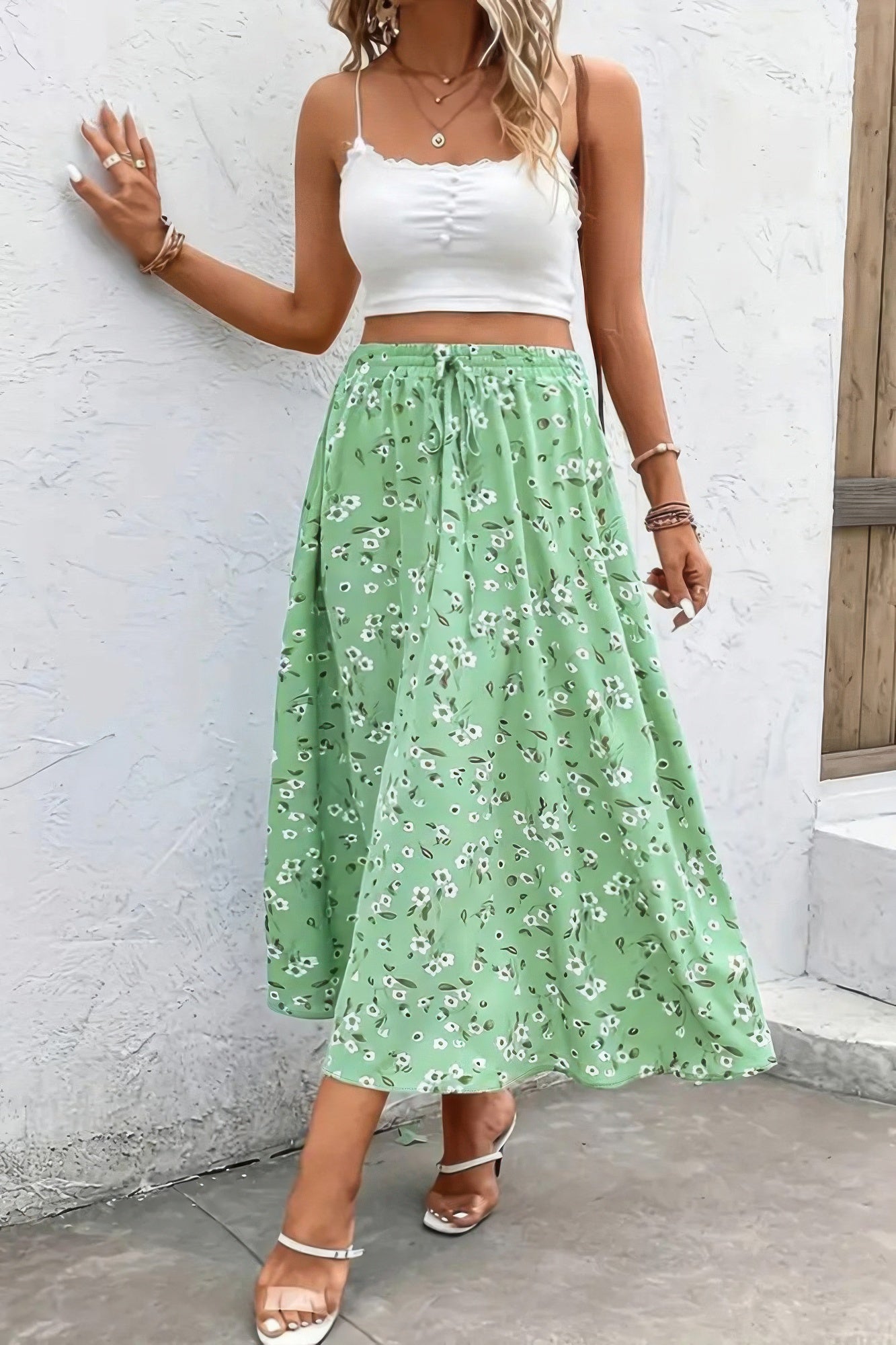 Plus Floral Print Drawstring Waist Fit Skirt - Tigbul's Variety Fashion Shop