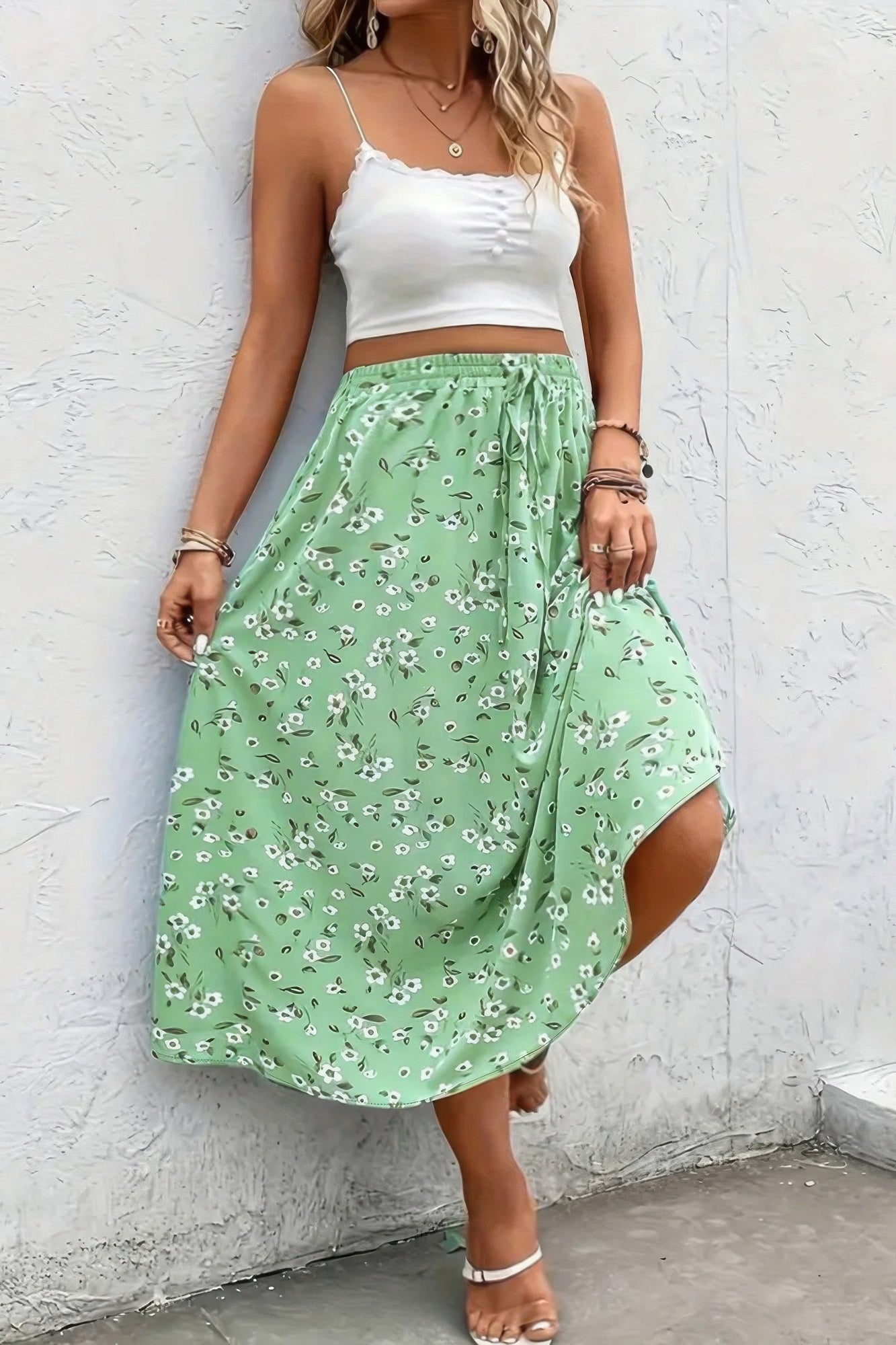 Plus Floral Print Drawstring Waist Fit Skirt - Tigbul's Variety Fashion Shop