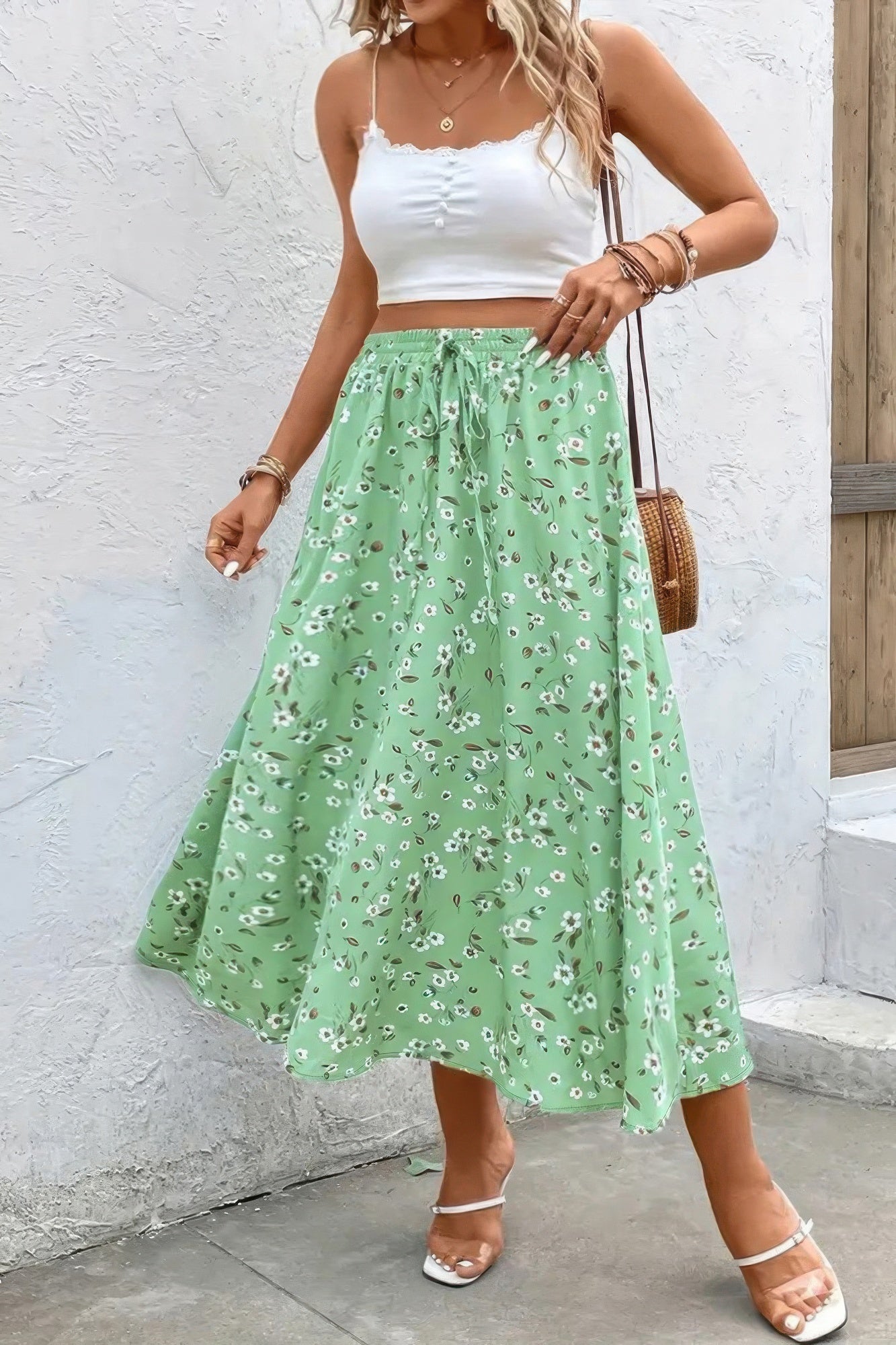 Plus Floral Print Drawstring Waist Fit Skirt - Tigbul's Variety Fashion Shop