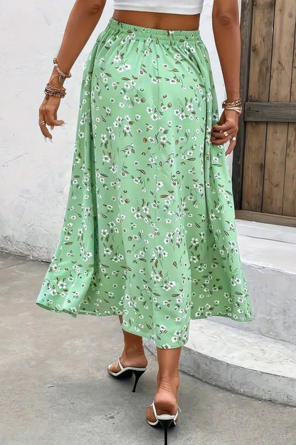 Plus Floral Print Drawstring Waist Fit Skirt - Tigbul's Variety Fashion Shop
