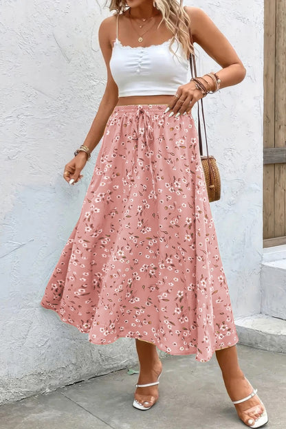 Plus Floral Print Drawstring Waist Fit Skirt - Tigbul's Variety Fashion Shop