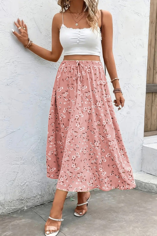 Plus Floral Print Drawstring Waist Fit Skirt - Tigbul's Variety Fashion Shop