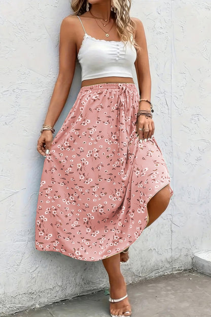 Plus Floral Print Drawstring Waist Fit Skirt - Tigbul's Variety Fashion Shop