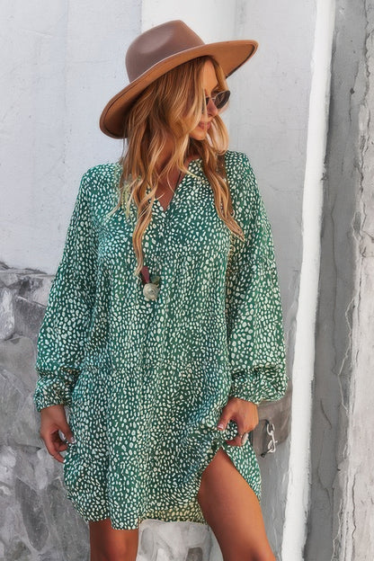 V Neck Drop Shoulder Cheetah Print Tunic Dress - Tigbul's Variety Fashion Shop