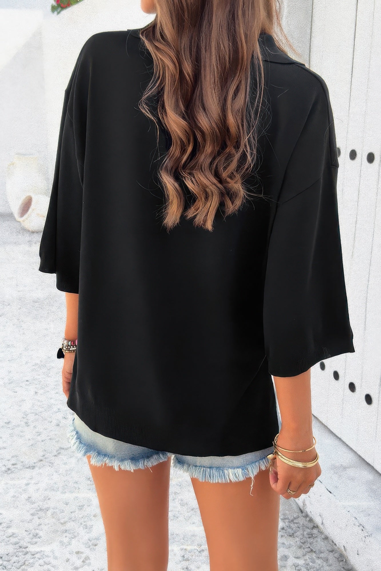 Solid Notched Collar V Neck Knit Short Sleeve Swea - Tigbul's Variety Fashion Shop