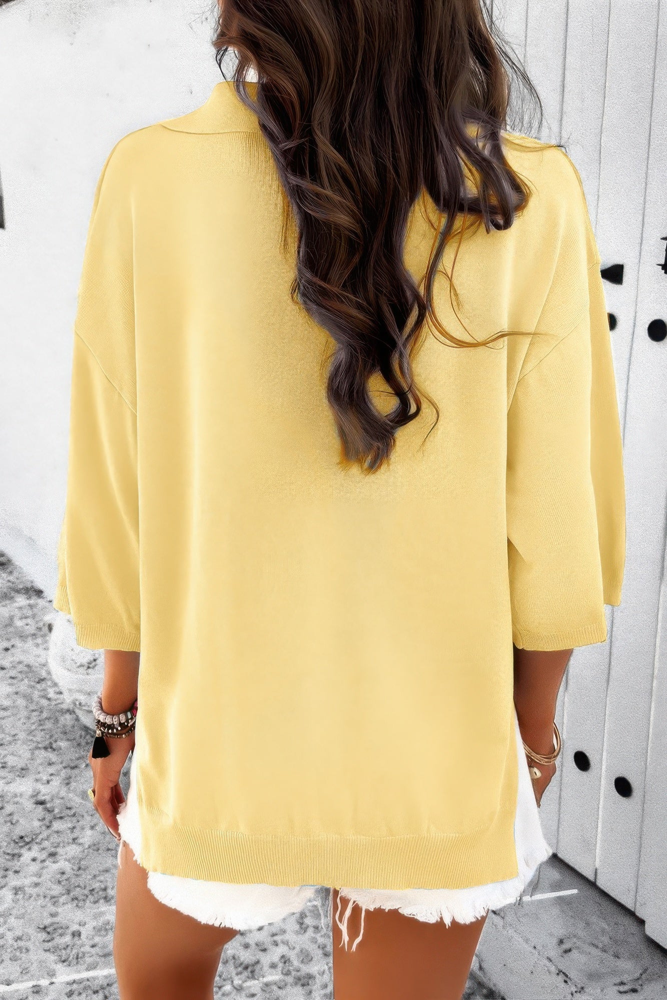 Solid Notched Collar V Neck Knit Short Sleeve Swea - Tigbul's Variety Fashion Shop
