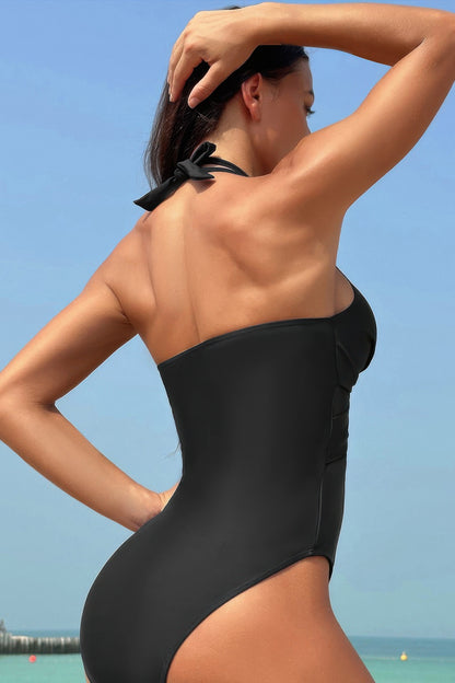 Color Block Halter Cross Lace One Piece Swimsuit - Tigbul's Variety Fashion Shop