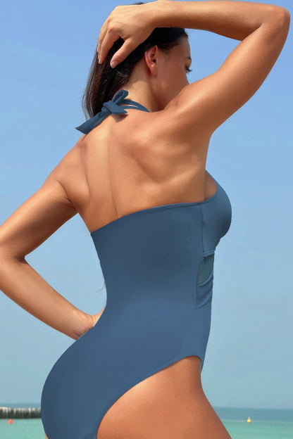 Color Block Halter Cross Lace One Piece Swimsuit - Tigbul's Variety Fashion Shop