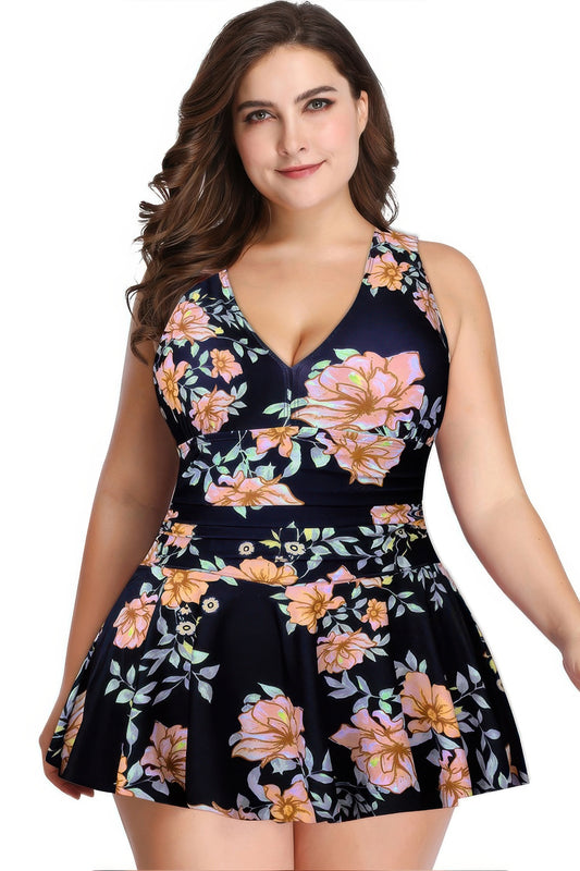 Plus Size Solid Ruffle V Neck Fit Swimsuits - Tigbul's Variety Fashion Shop