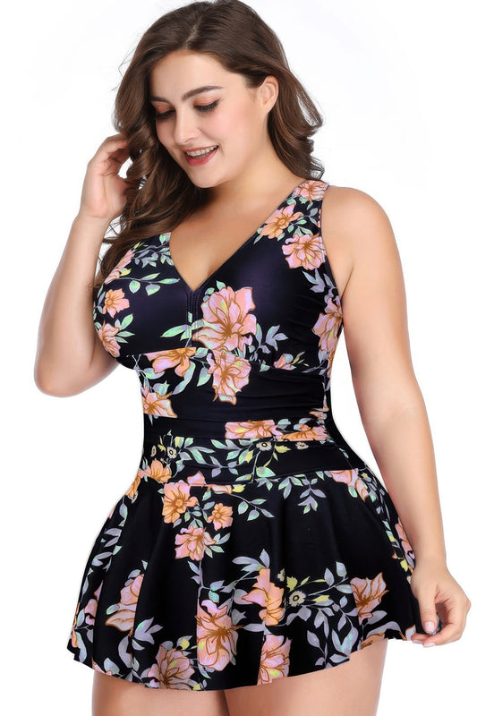 Plus Size Solid Ruffle V Neck Fit Swimsuits - Tigbul's Variety Fashion Shop