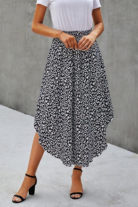 Shirred Waist Asymmetrical Hem Flared Skirt - Tigbul's Variety Fashion Shop
