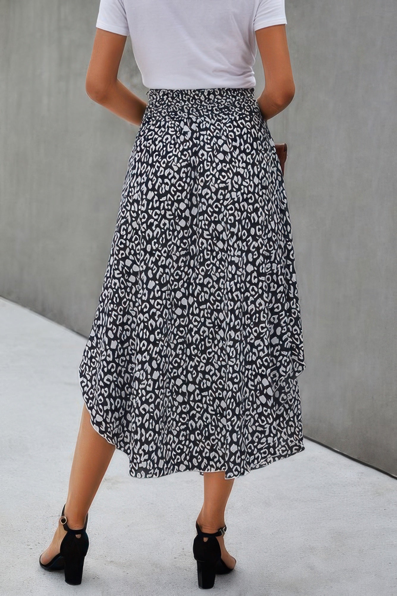 Shirred Waist Asymmetrical Hem Flared Skirt - Tigbul's Variety Fashion Shop