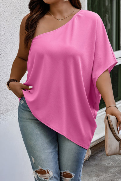 Plus One Shoulder Solid Casual Loose Fit Shirt - Tigbul's Variety Fashion Shop