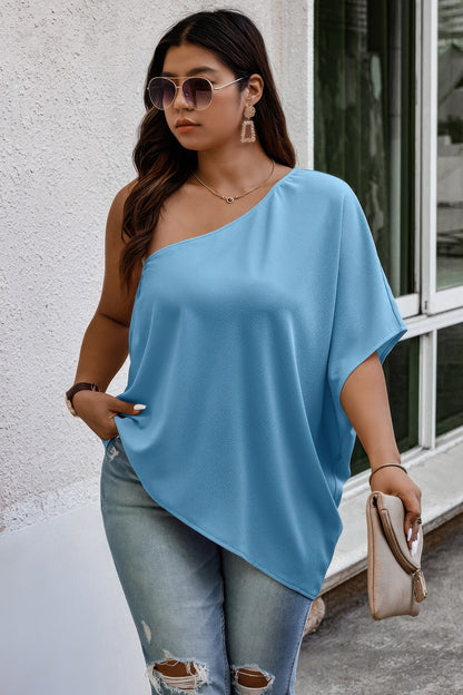 Plus One Shoulder Solid Casual Loose Fit Shirt - Tigbul's Variety Fashion Shop