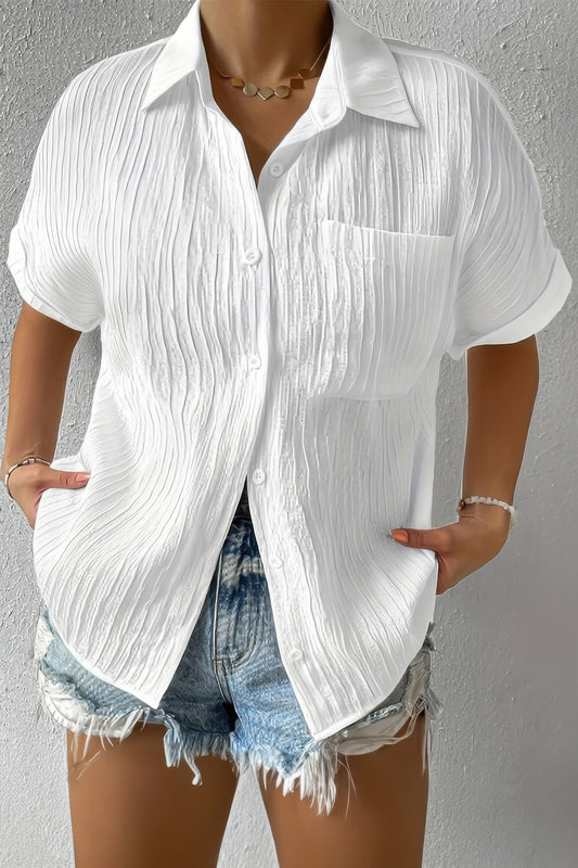 Button Down Lapel Pockets Loose Solid Shirt - Tigbul's Variety Fashion Shop