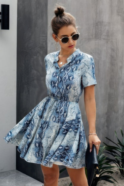 Animal Drawstring Waist Shirt Dress - Tigbul's Variety Fashion Shop