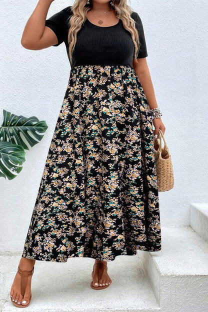 Plus Floral Print Elastic Fit High Waist Dress - Tigbul's Variety Fashion Shop