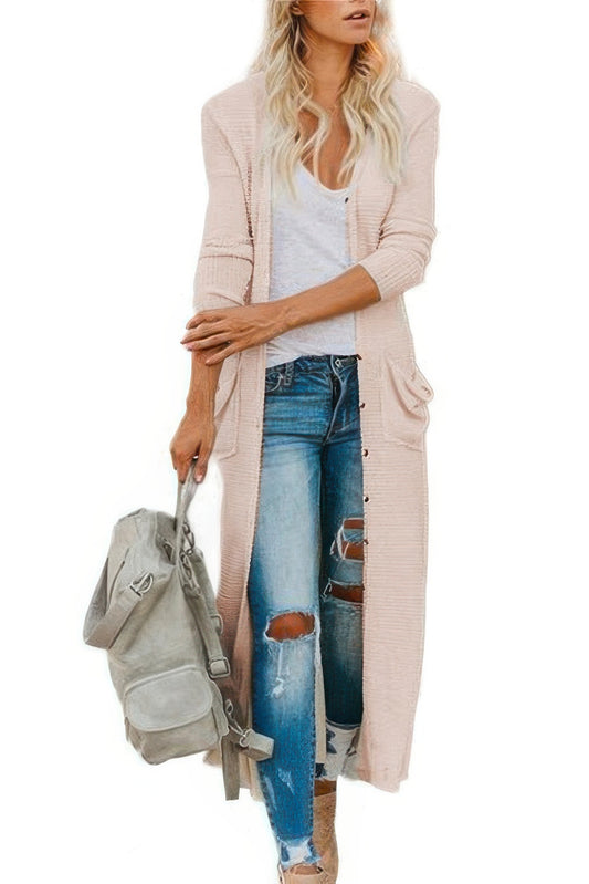 Solid Button Down Front Pocket Knitted Cardigan - Tigbul's Variety Fashion Shop