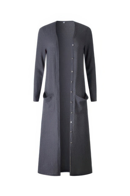 Solid Button Down Front Pocket Knitted Cardigan - Tigbul's Variety Fashion Shop