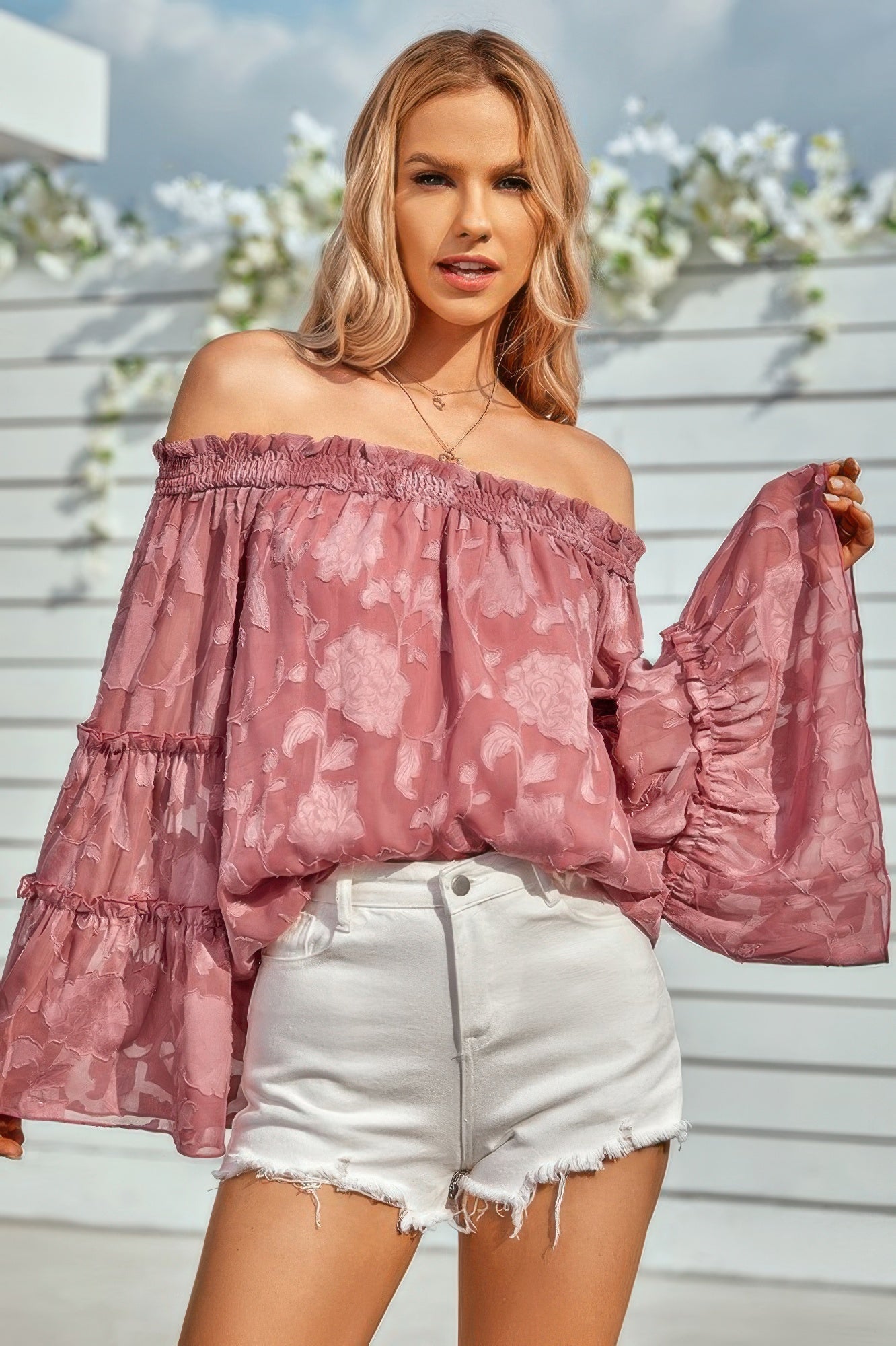 Solid Off Shoulder Flared Sleeve Flowy Blouse - Tigbul's Variety Fashion Shop