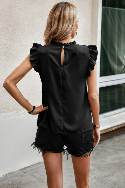 Striped Solid Cap Sleeve Ruffle Neck Tunic Shirts - Tigbul's Variety Fashion Shop