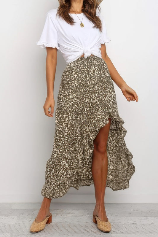 Boho Floral Print Midi Skirt Casual Side Slit Skirt - Tigbul's Variety Fashion Shop