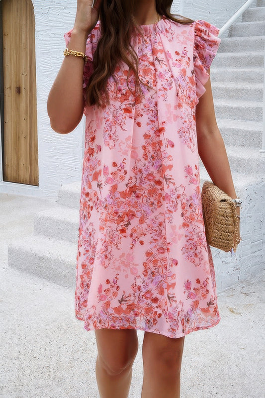 Floral Print Elegant Sleeveless Ruffle A Line Dress - Tigbul's Variety Fashion Shop