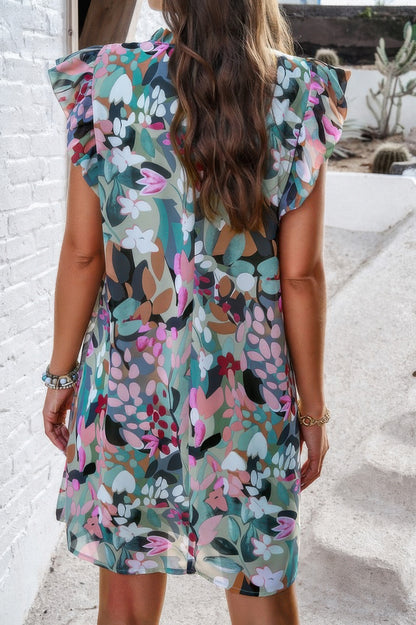 Floral Print Elegant Sleeveless Ruffle A Line Dress - Tigbul's Variety Fashion Shop