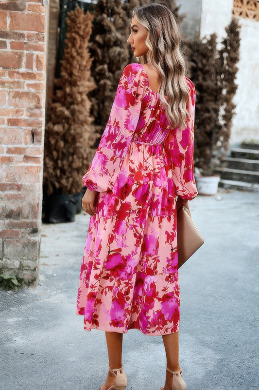 Floral High Elastic Waist Square Neck Pocket Dress - Tigbul's Variety Fashion Shop