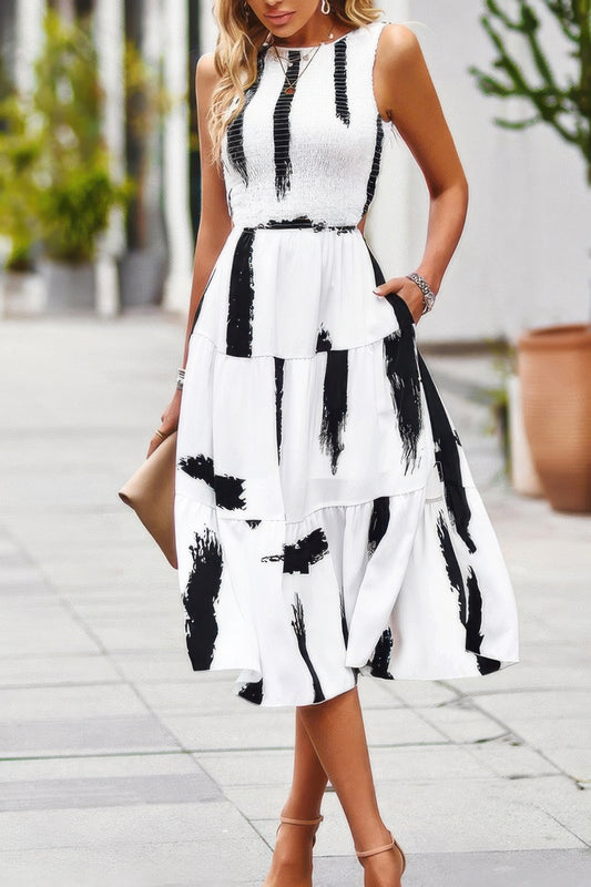 Floral Print Pocket Sleeveless Smocked Split Dress - Tigbul's Variety Fashion Shop