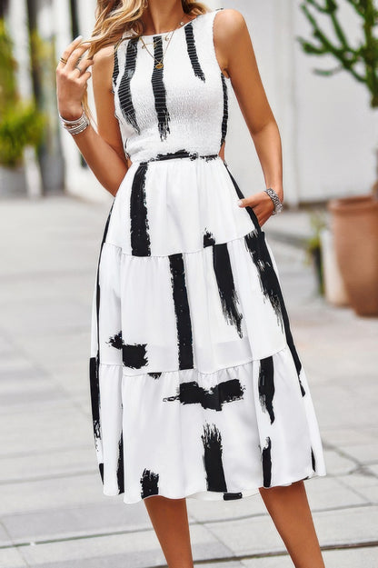 Floral Print Pocket Sleeveless Smocked Split Dress - Tigbul's Variety Fashion Shop