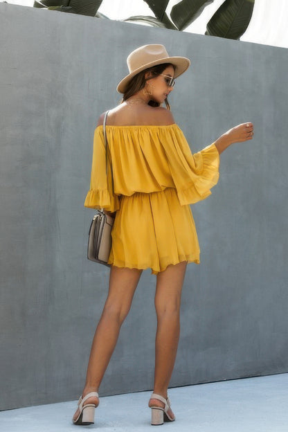 Chiffon Off Shoulder Flare Sleeves Loose Fit Romper - Tigbul's Variety Fashion Shop