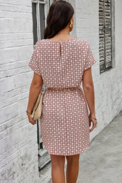 Elegant Crew Neck Batwing Sleeve Printed Dress - Tigbul's Variety Fashion Shop