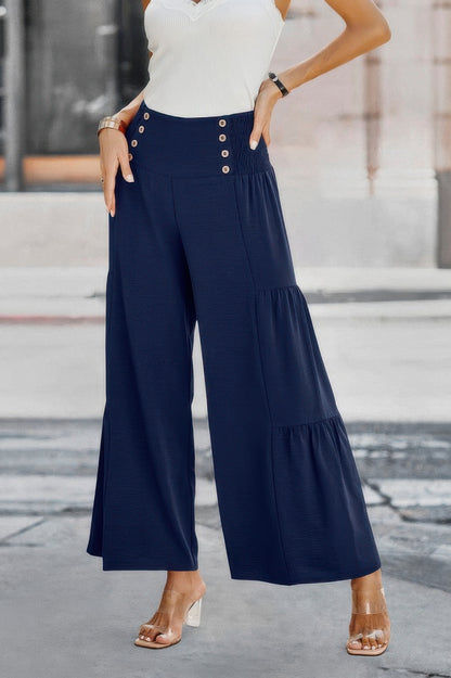 Elastic High Waist Wide Leg Long Palazzo Pants - Tigbul's Variety Fashion Shop