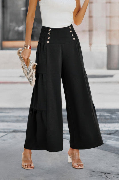 Elastic High Waist Wide Leg Long Palazzo Pants - Tigbul's Variety Fashion Shop