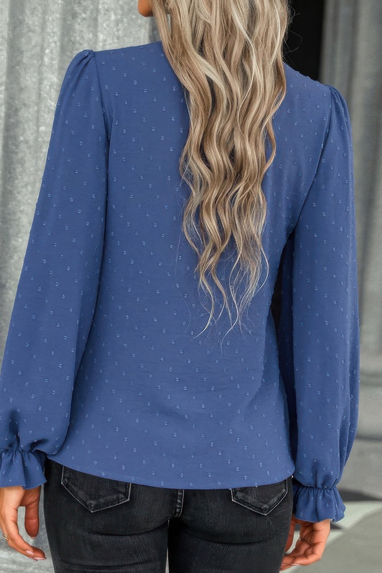 Solid Swiss Dot Neck Tie Detail Blouse - Tigbul's Variety Fashion Shop