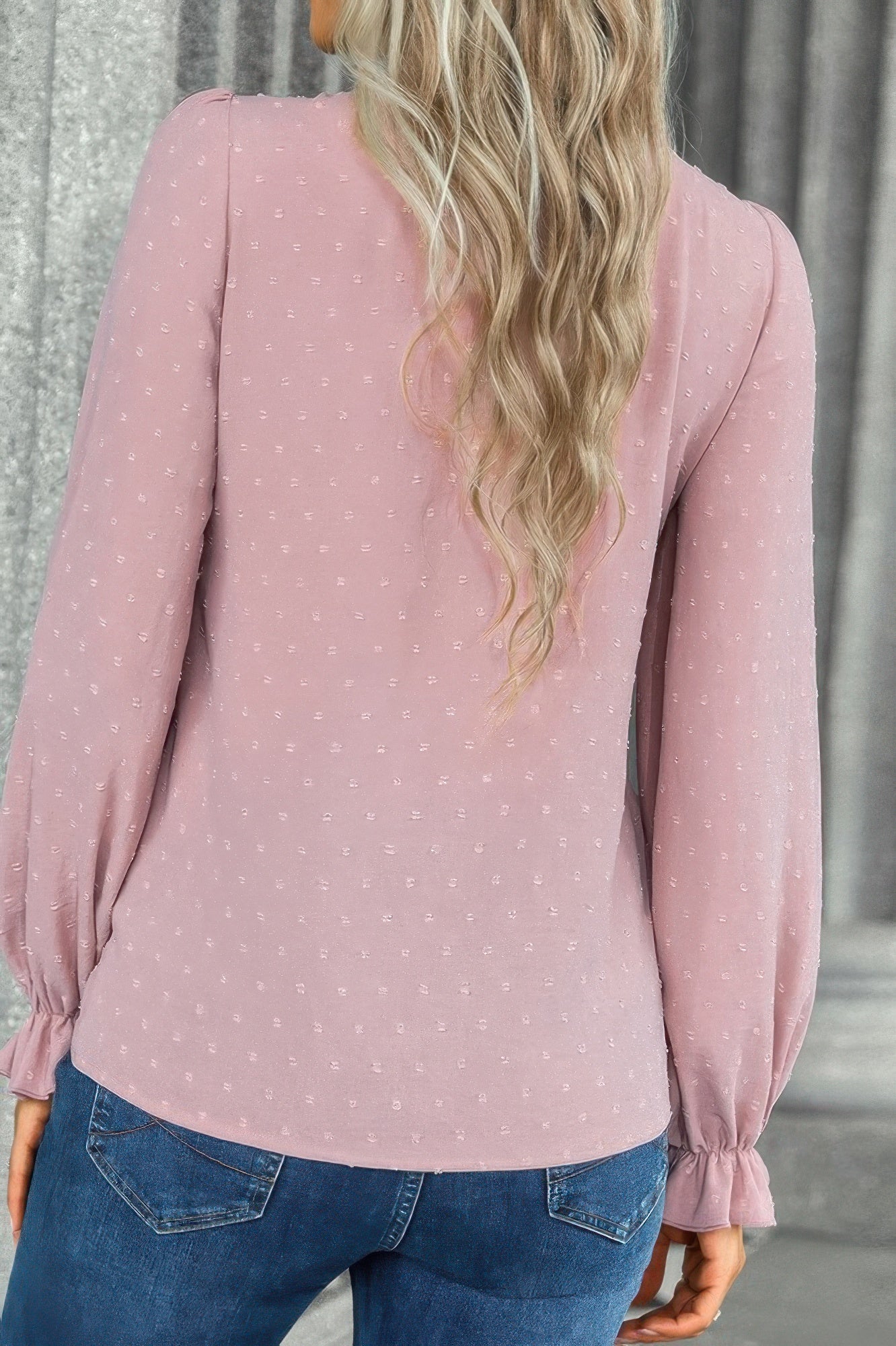 Solid Swiss Dot Neck Tie Detail Blouse - Tigbul's Variety Fashion Shop