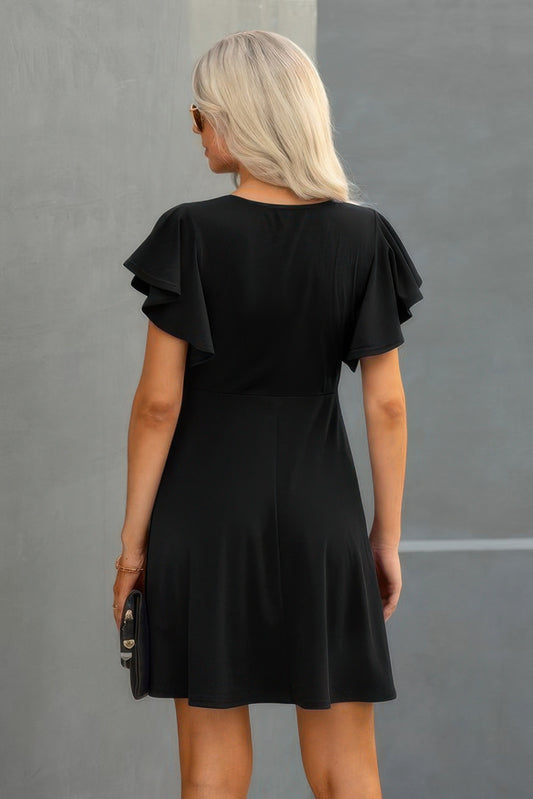 Elegant Solid Crew Neck Butterfly Sleeve Slim Dress - Tigbul's Variety Fashion Shop