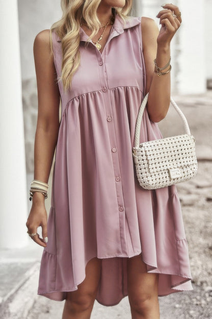 Sleeveless Solid Peplum Shirt Dress - Tigbul's Variety Fashion Shop