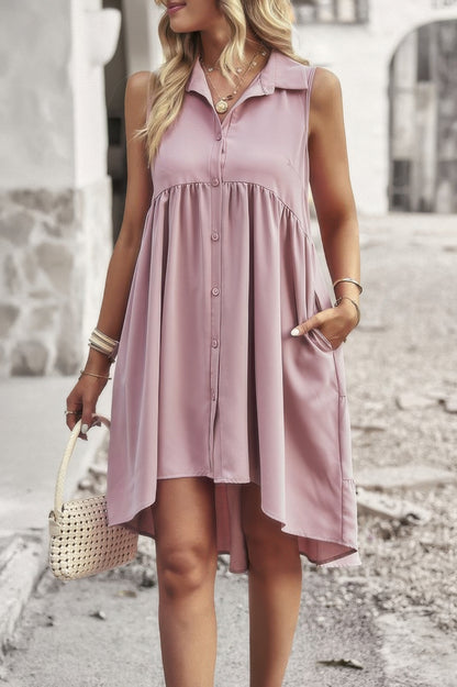 Sleeveless Solid Peplum Shirt Dress - Tigbul's Variety Fashion Shop