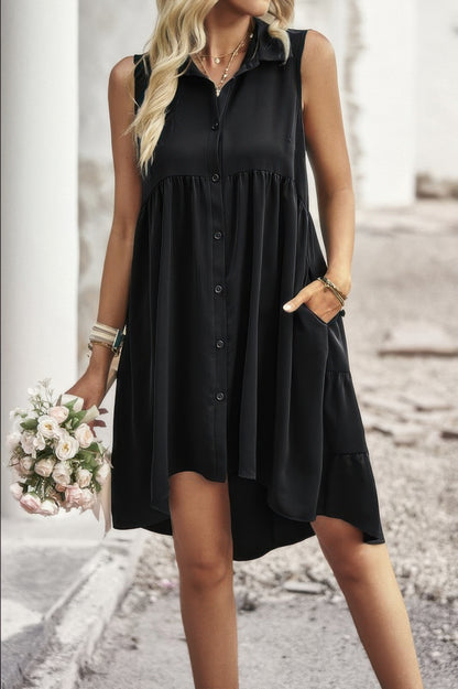 Sleeveless Solid Peplum Shirt Dress - Tigbul's Variety Fashion Shop